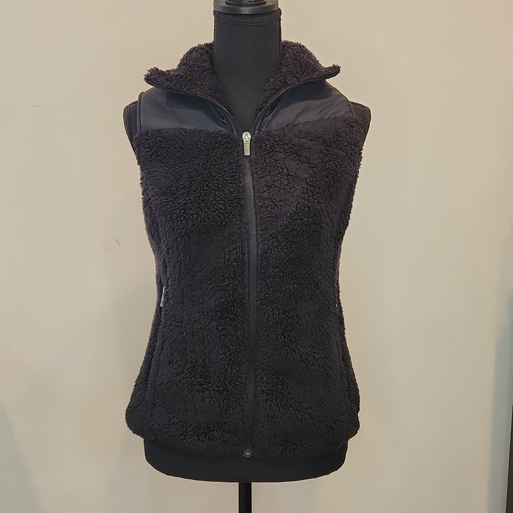 Columbia Faux Fur Full Zip Sleeveless Vest Women's Sz XS Black EUC COMFY NICE!
